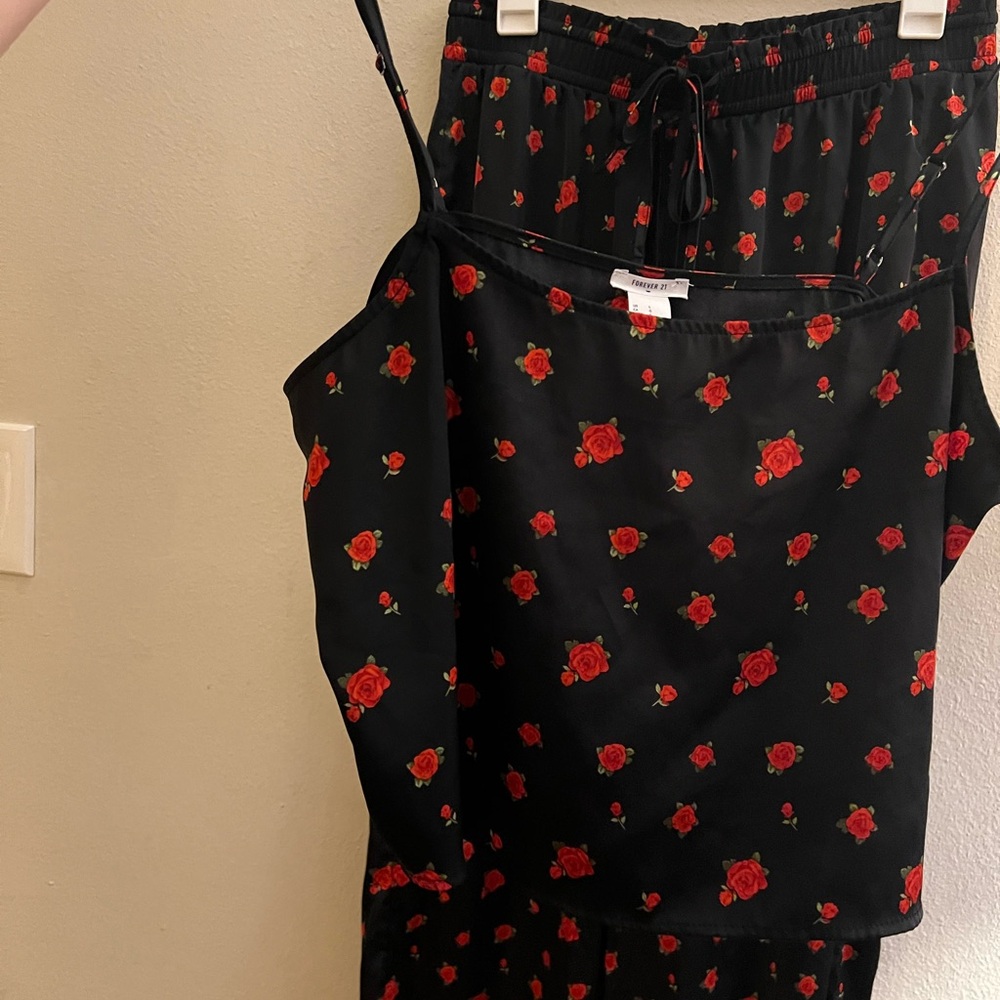 Forever 21 Black and Red Floral Pajama Set